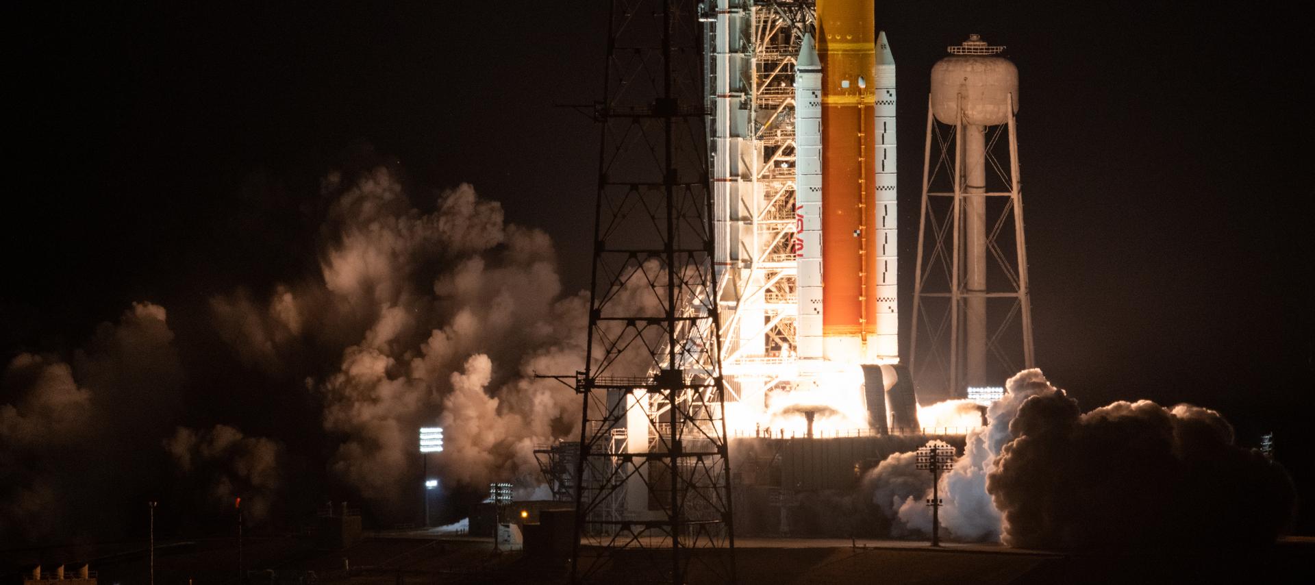 Launch of The SLS rocket during Artemis I